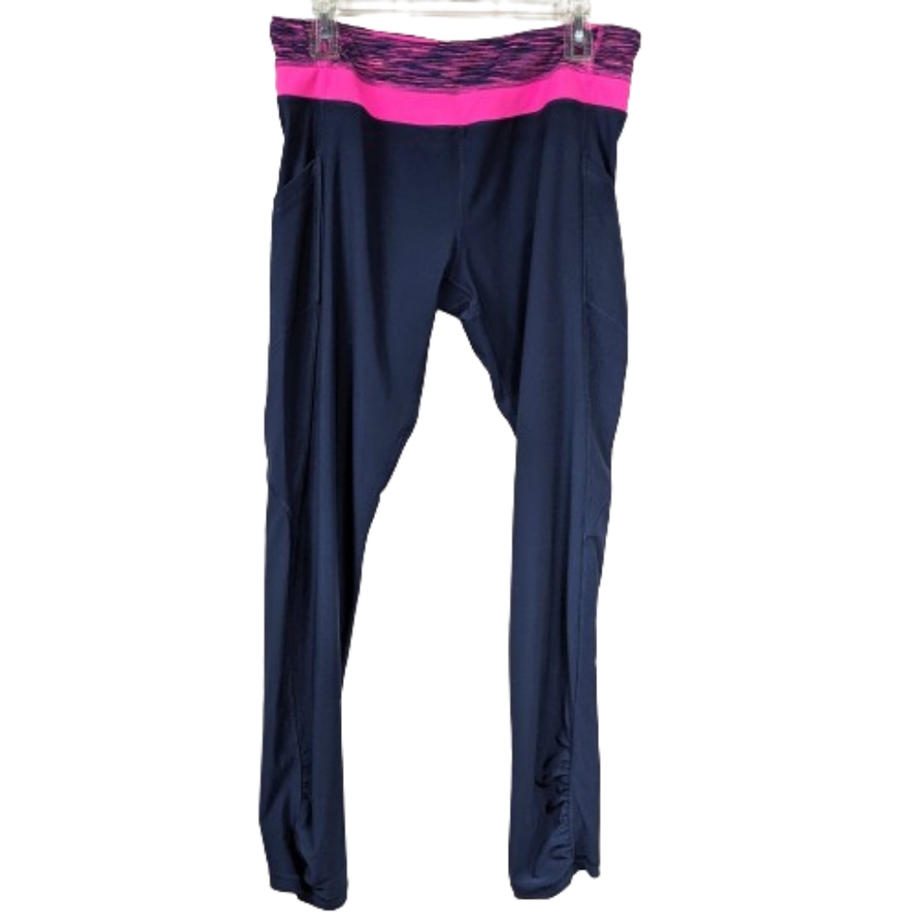 90 Degree Leggings Navy Blue Pink Athletic Stretch Pockets Size XL